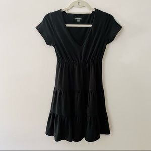 Black Cotton Knit Babydoll Mini Dress | Short Sleeve | Elastic Waistband